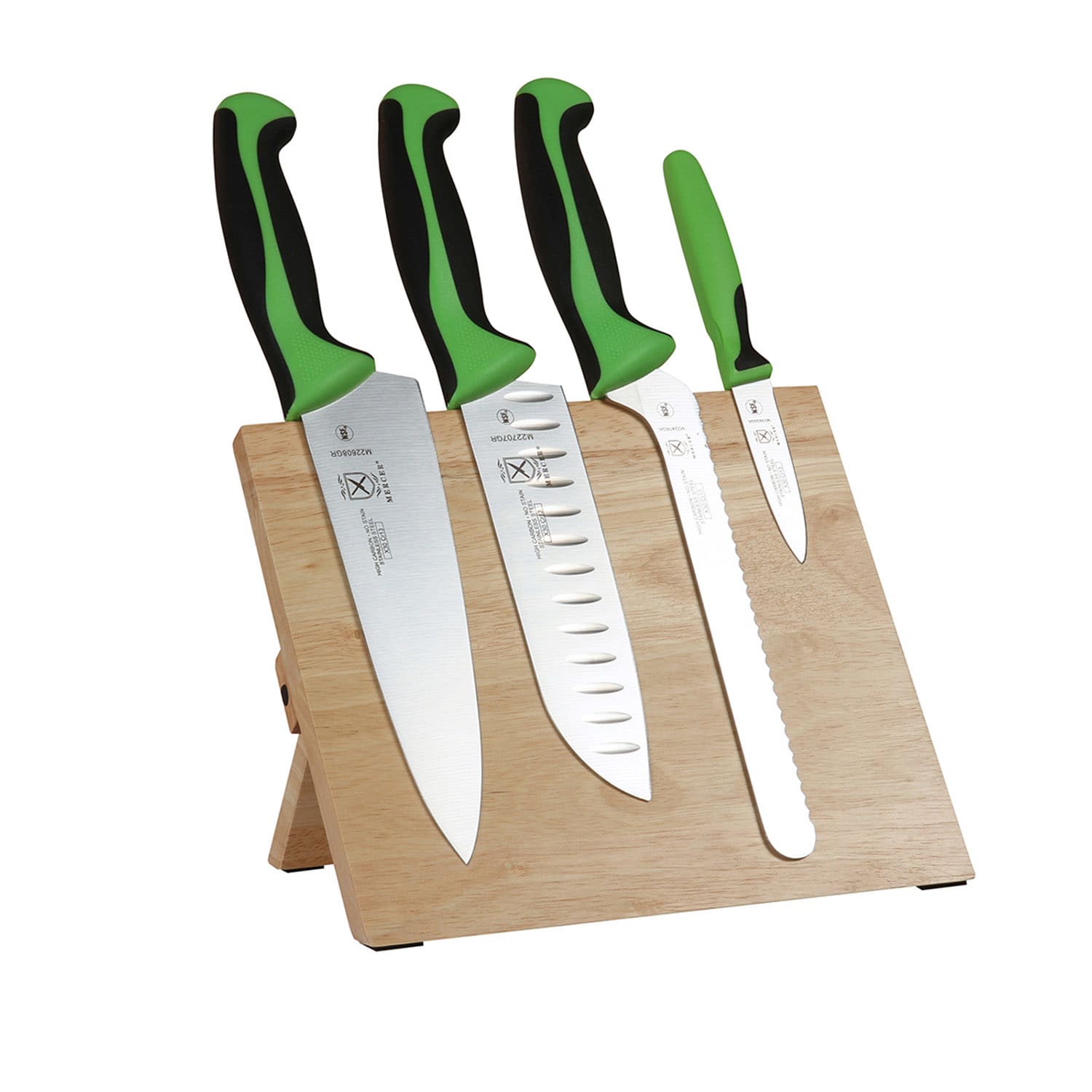 Mercer Culinary M21980GR 5 Piece Knife Set w/ Rubberwood Magnetic Board, Green