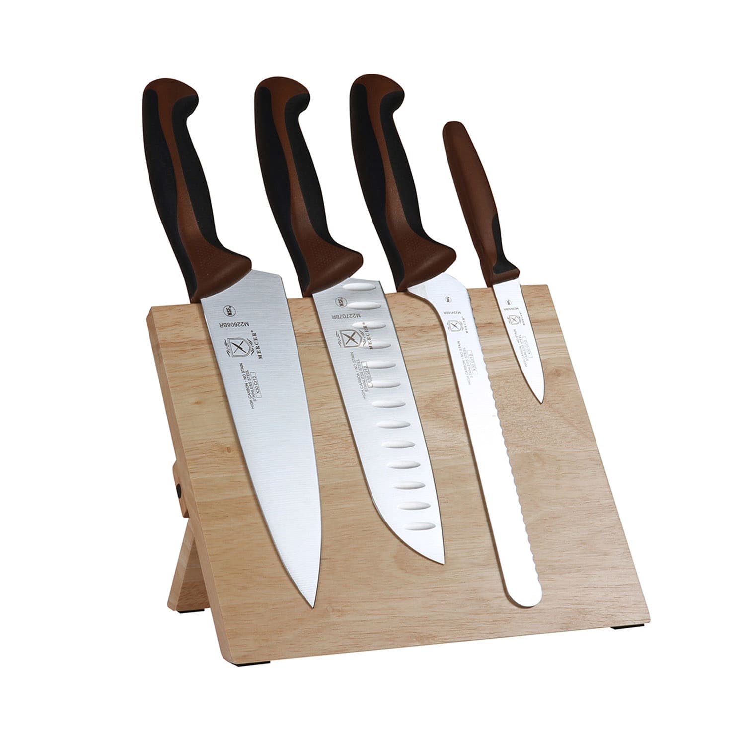 Mercer Culinary M21981BR 5 Piece Knife Set w/ Bamboo Magnetic Board, Brown