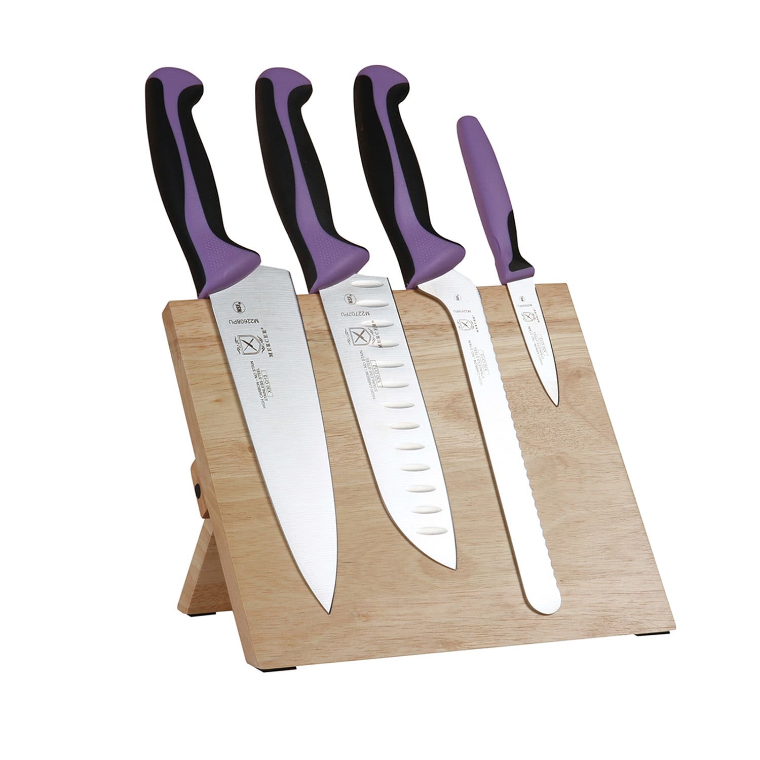 Mercer Culinary M21982PU 5 Piece Knife Set w/ Acacia Magnetic Board, Purple