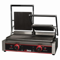 Winco EPG-2 Double Commercial Panini Press w/ Cast Iron Grooved Plates, 120v