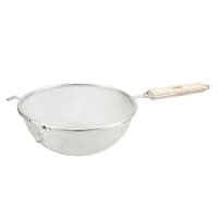 Winco MSTF-6S 6 1/4" Round Strainer w/ Double Tinned Mesh, Medium, Fine, Wood Handle