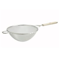 Winco MSTF-10S 10 1/4" Round Strainer w/ Single Tinned Mesh, Medium, Fine, Wood Handle