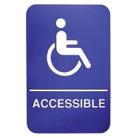 Tablecraft 695632 6 x 9" Sign, Accessible w/ Handicapped Symbol, White On Blue