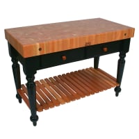John Boos RN-LR04-SSL Le Rustica Table, 4" Thick End Grain Cherry Top, Shelf, Black Base, 30...