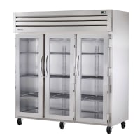 True STR3R-3G-HC 77 3/4" Three Section Reach In Refrigerator, (3) Left/Right Hinge Glass Doo...