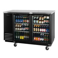 Turbo Air TBB-2SG-N 59" Bar Refrigerator - 2 Swinging Glass Doors, Black, 115v