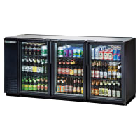 True TBB-24GAL-72G-HC-LD 71 7/8" Bar Refrigerator - 3 Swinging Glass Doors, Black, 115v