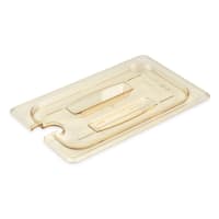 Cambro 40HPCHN150 H-Pan Food Pan Cover - 1/4 Size, Notched with Handle, Non-Stick, Amber