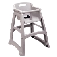 Rubbermaid FG780508PLAT 29 3/4" Stackable Plastic High Chair w/ Waist Strap &amp; Casters, Platinum
