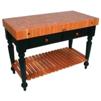 John Boos RN-LR05-SSL Le Rustica Table, 4" Thick End Grain Cherry Top, Shelf, Black Base, 48...