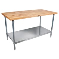 John Boos SNS10 1 3/4" Maple Top Work Table w/ Undershelf, 72"L x 30"D