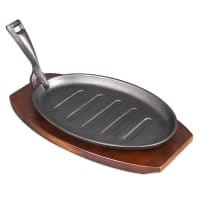 Update CIZP-11/SET Oval Steak Platter Set - Wood Underliner, Gripper, Cast Iron