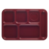 Cambro 10146CW416 Plastic Rectangular Tray w/ (6) Compartments, 10" x 14 1/2", Cranberr...