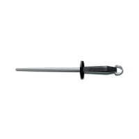 Victorinox 7.8991.9 10" Thin Round Sharpening Steel w/ Smooth Polish, Loose Ring, Black Handle
