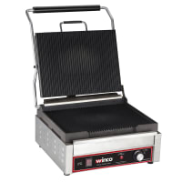 Winco EPG-1C Single Commercial Panini Press w/ Cast Iron Grooved Plates, 120v