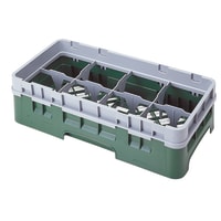 Cambro 8HS318119 Camrack Glass Rack with Extender - Half Size, 8 Compartment, Sherwood Green