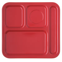 Carlisle Melamine Rectangular Tray w/ (4) Compartments, 10 1/9" x 9 25/32", Red (4398405)