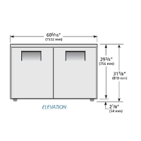 True TUC-60-HC-LP 60" W Undercounter Refrigerator w/ (2) Sections &amp; (2) Doors, 115v