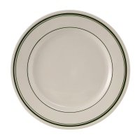 Tuxton TGB-009 9 5/8" Round Green Bay Plate - Ceramic, American White/Eggshell w/ Green Band