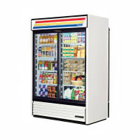 True GDM-47RL-HC-LD 54 1/8" GDM Series Two Section Pass Thru Glass Door Merchandiser - (2) S...