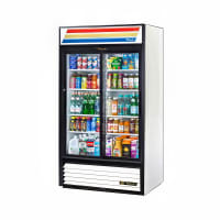 True GDM-37-HC-LD 43 1/2" GDM Series Two Section Glass Door Merchandiser - (2) Sliding Doors, White &amp; Black, 115v