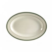 CAC 12 1/2" x 8 5/8" Oval Greenbrier Platter - Plain, (3) Green Bands (GS-14)