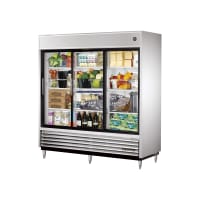 True TSD-69G-HC-LD 78 1/8" Three Section Reach In Refrigerator, (3) Sliding Glass Doors, 115...