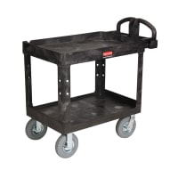 Rubbermaid FG452010 BLA 2 Level Polymer Utility Cart w/ 500 lb Capacity, Raised Ledges