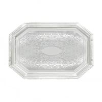 Winco CMT-1420 Octagonal Serving Tray - 20" x 14", Gadroon Edge w/ Engraving, Chrome Pl...