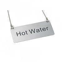 Winco SGN-204 Hanging "Hot Water" Sign - 3 1/2" x 1 3/4", Stainless Steel