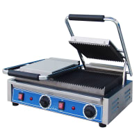 Globe GPGDUE10 Double Commercial Panini Press w/ Cast Iron Grooved Plates, 240v/1ph