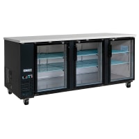 MoTak MBB-3D-90-G-A 90 3/8" Bar Refrigerator - 3 Swinging Glass Doors, Black, 115v
