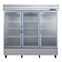 MoTak MER72-GD-A 81 1/5" Three Section Reach In Refrigerator, 3 Left/Right Hinge Glass Doors...