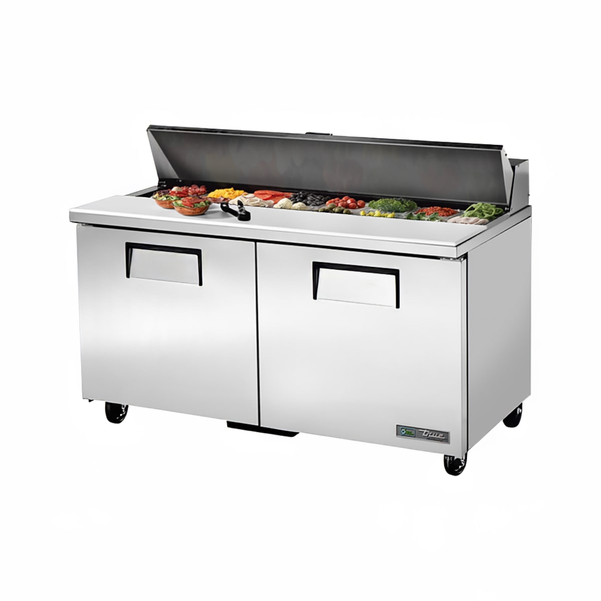 True TSSU-60-16-HC sandwich and salad prep table with open ingredient rail and two solid doors