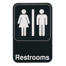 Winco SGN-603 RESTROOMS Sign w/ Symbol, 6" x 9", Black Replacement Image