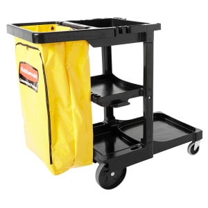 Rubbermaid FG409300BLA 40 5/8L Polymer Bus Cart w/ (3) Levels, Shelves,  Black