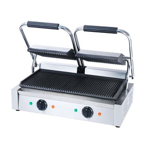 Winco EPG-2 Double Commercial Panini Press w/ Cast Iron Grooved