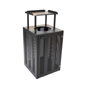 Alpine ALP4400-01-GRY Round 32-Gallon Outdoor Trash Can with Slatted, Recycled Plastic Panels, Gray