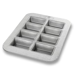 Chicago Metallic 25100 8 Compartment Glazed Aluminized Steel Mini-Loaf Pan  - 3 7/8 x 2