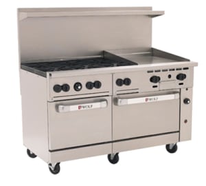 MoTak MR10-RGB24-N-C-S 60 6 Burner Commercial GAS Range w/ Griddle & (2) Standard Ovens, Convertible, 6 Open Burners w/ Griddle Broiler, 2 Ovens