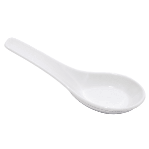 Chinese Won Ton Soup Spoon Asian White Happy Sales Melamine Soba Rice Spoons 6 Pack Notch & Hook Style 
