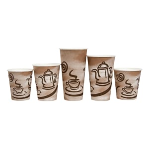 8 oz. Paper Hot Cup, Empress White / Brown Print Coffee Cups 1,000/Case