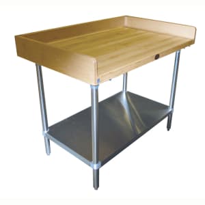 009-BG365 60" Maple Top Bakers Table w/ 4" Splash & Undershelf, 36"D