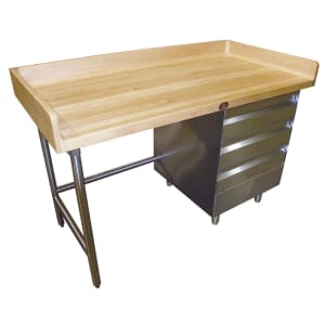 009-BGT305R 60" Maple Top Bakers Table w/ 4" Splash & (3) Right-Side Drawers, 30"D