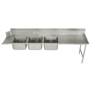 009-DTC32020108R Dish Table - (3) 20x20x12" Bowls, 27" Right Drainboard, 16 ga 304 Stainless