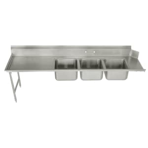 009-DTC32020108L Dish Table - (3) 20x20x12" Bowls, 27" Left Drainboard, 16 ga 304 Stainless