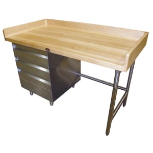 009-BST304 48" Maple Top Bakers Table w/ 4" Splash & (3) Left-Side Drawers, 30"D