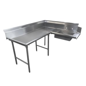 009-DTSK3048L 47" L R Korner Soil Dishtable - 10 1/2" Backsplash, Stainless Legs, 14 ga Stainless
