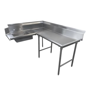 009-DTSK3048R 47" R L Korner Soil Dishtable - 10 1/2" Backsplash, Stainless Legs, 14 ga Stainless