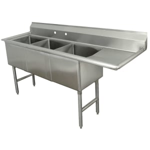 009-FC3242424RX 98 1/2" 3 Compartment Sink w/ 24"L x 24"W Bowl, 14" Deep